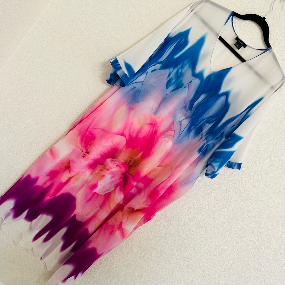 Natori Floral Maxi Dress Watercolor Pink Blue Resort Vacation M